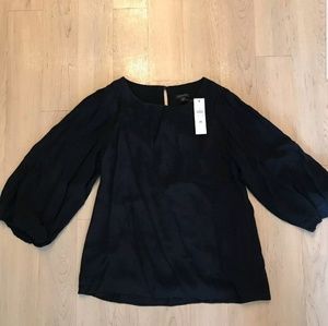 Ann Taylor Black Blouse Lined Top 3/4 Sleeves XS
